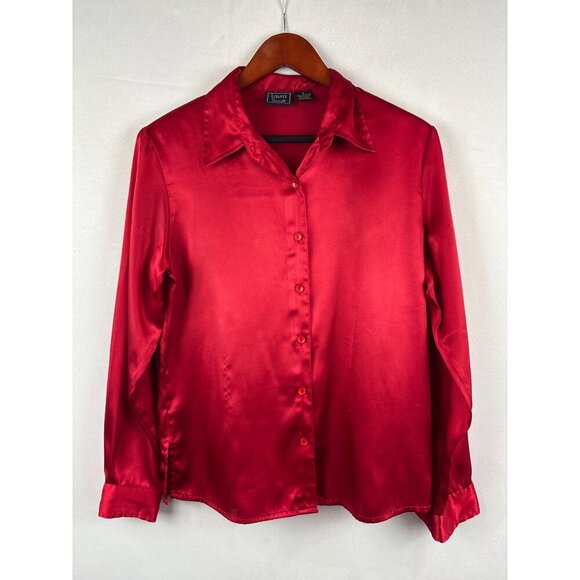 Laura Scott Womens Red Satin Button-Down Blouse Size 8 - Picture 2 of 4